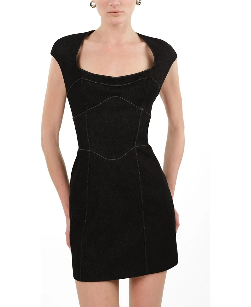 Nocturne Women's Backless Mini Denim Dress with Built-In Cup Detail