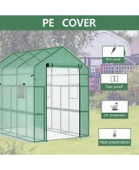 Homfan 7 x 4.7 6.4 Ft Walk-in Greenhouse with Iron Frame and 3-Tier Shelves, Pe Plant Grow Tent for Garden Backyard