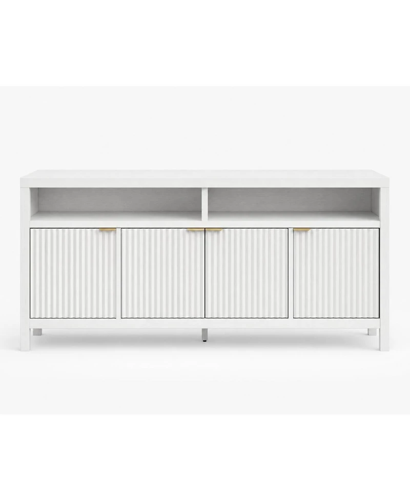 homfan Fluted Modern Buffet Cabinet, 4-Door Storage Sideboard with Adjustable Shelf for Kitchen Living Room