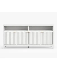 homfan Fluted Modern Buffet Cabinet, 4-Door Storage Sideboard with Adjustable Shelf for Kitchen Living Room