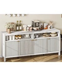homfan Fluted Modern Buffet Cabinet, 4-Door Storage Sideboard with Adjustable Shelf for Kitchen Living Room