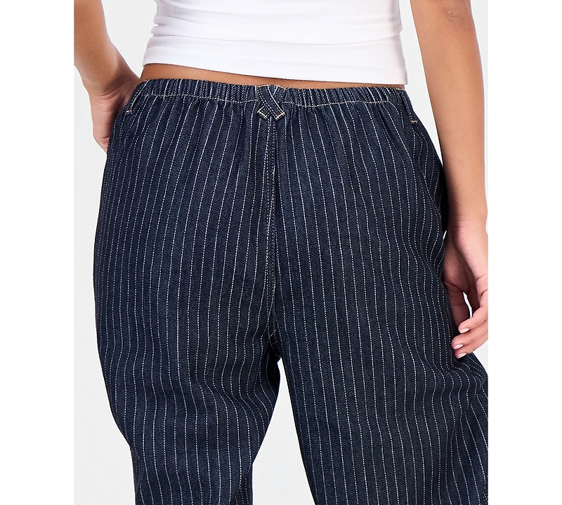 Vanilla Star Juniors' Striped Wide-Leg Pull-On Jeans