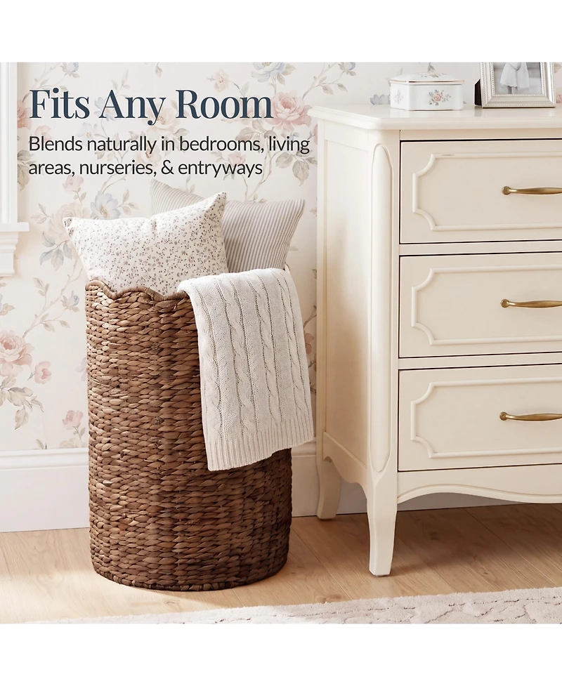 Best Choice Products Scalloped Large Round Laundry Hamper, Handwoven Basket and Organizer