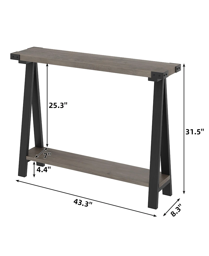 homfan Farmhouse Console Table with 2-Tier Storage, Narrow Entry Table, Metal Frame