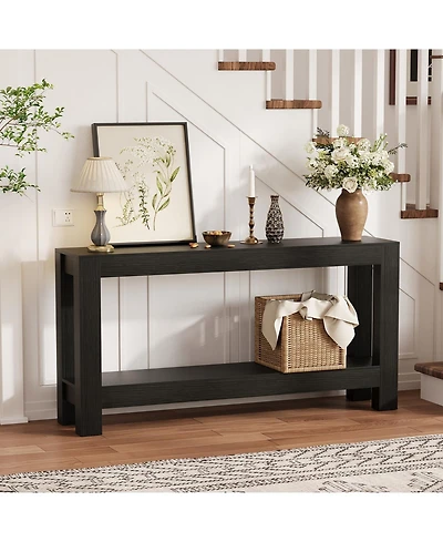 homfan 63-Inch Narrow Sofa Table with 2-Tier Storage – Slim Console for Entryway, Hallway, Behind Couch, Holds 220 Lbs