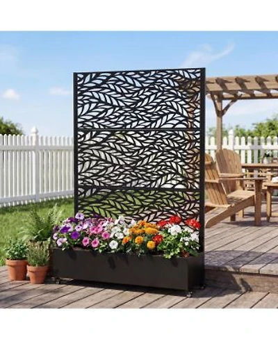 Streamdale Furniture Metal Raised Garden Bed With Wheels Trellis Privacy Screen 73x47x16