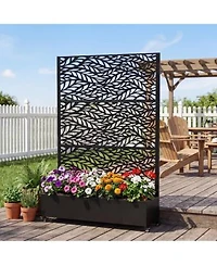 Streamdale Furniture Metal Raised Garden Bed With Wheels Trellis Privacy Screen 73x47x16