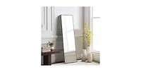 Busdays Floor Standing Mirror Wall Mirror with Stand Aluminum Alloy Thin Frame Rectangular