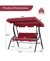 Gymax 3-Person Outdoor Patio Swing Chair Adjustable Canopy and Removable Cushion
