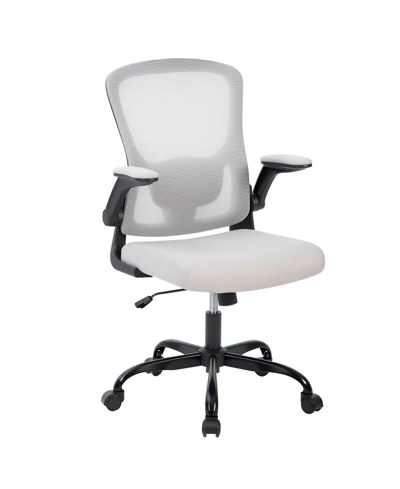 homfan 350LB Swivel Desk Chair with Adjustable Lumbar Support, Flip-Up Arms, Tilt Lock, Gray Mesh Home Office Chair