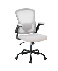 homfan 350LB Swivel Desk Chair with Adjustable Lumbar Support, Flip-Up Arms, Tilt Lock, Gray Mesh Home Office Chair