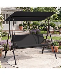 Gymax 3-Seat Outdoor Patio Swing Chair w/ ArmrestsAdjustable Tilt Canopy and Stand
