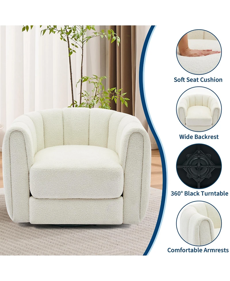 homfan Modern Swivel Barrel Accent Chair Soft Upholstery 360 degrees Rotating Striped Backrest Lounge for Living Room