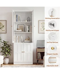 Aheaplus Storage Cabinet with Glass Doors, Wooden Bookcase with Shelves