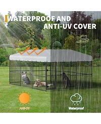 gaomon Duty Outdoor Dog Kennel Run Spacious Metal Enclosure with Waterproof Roof, Feeding Doors, Secure Lock Large Dog House Pet Cage
