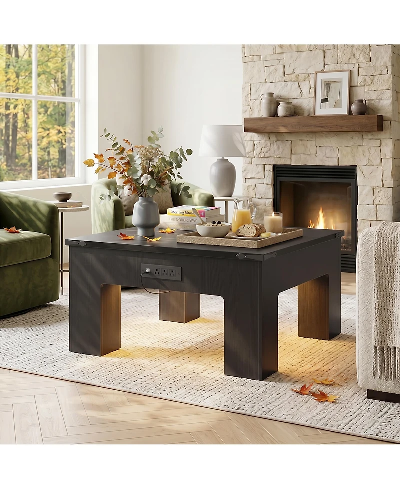 Aheaplus Wooden Coffee Table with Rgb Led Light, Small-Space