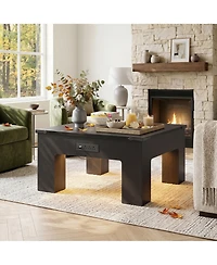 Aheaplus Wooden Coffee Table with Rgb Led Light, Small-Space