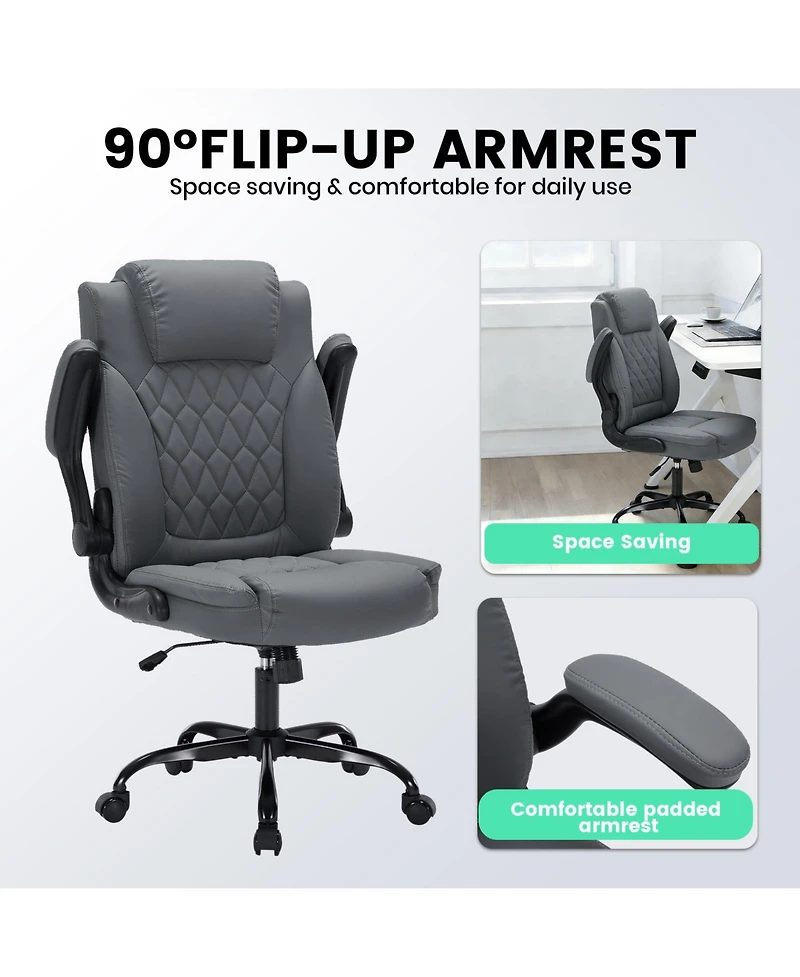 homfan Pu Leather Office Chair with Flip-Up Armrests, High Back Executive Desk Chair, 360degree(s) Swivel and Adjustable Height