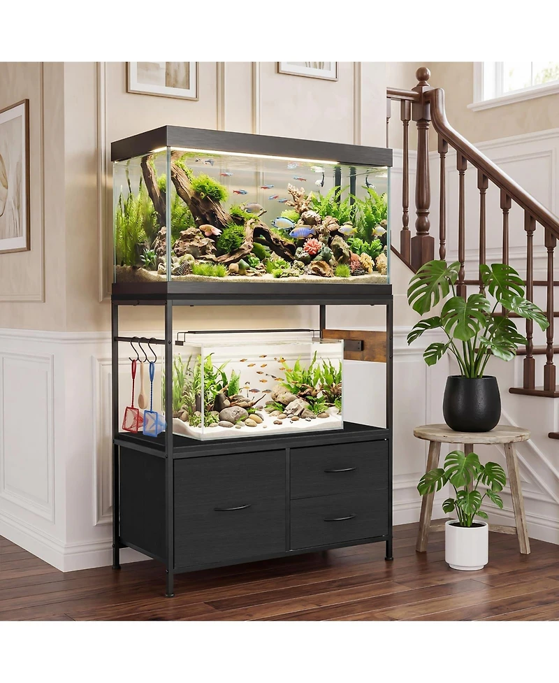 gaomon 20-29 Gallon Fish Tank Stand, Metal Frame Aquarium Stand with Drawers, Double Turtle for