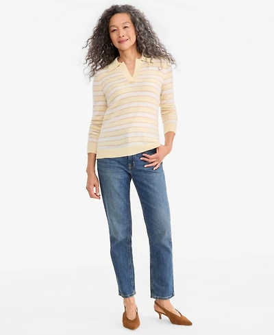 Charter Club Women's 100% Cashmere Striped Collared V-Neck Sweater, Macy's Exclusive