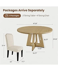 homfan 5-Piece Round Dining Table Set with 4 Chairs, 47.2" Space-Saving Kitchen Table for 4-6, Natural Table and chair