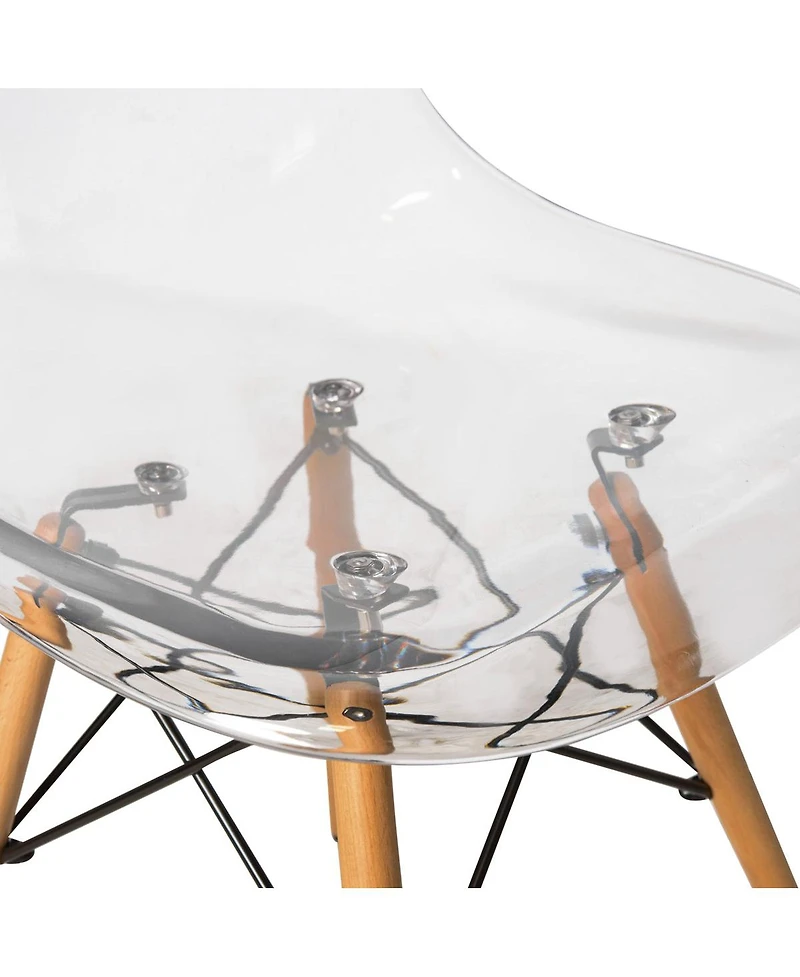 LeisureMod Cresco Modern Molded Acrylic Dining Chair Set of with Eiffel Base and Beech Wood Dowel Legs Ergonomic Curved Seat Accent Side