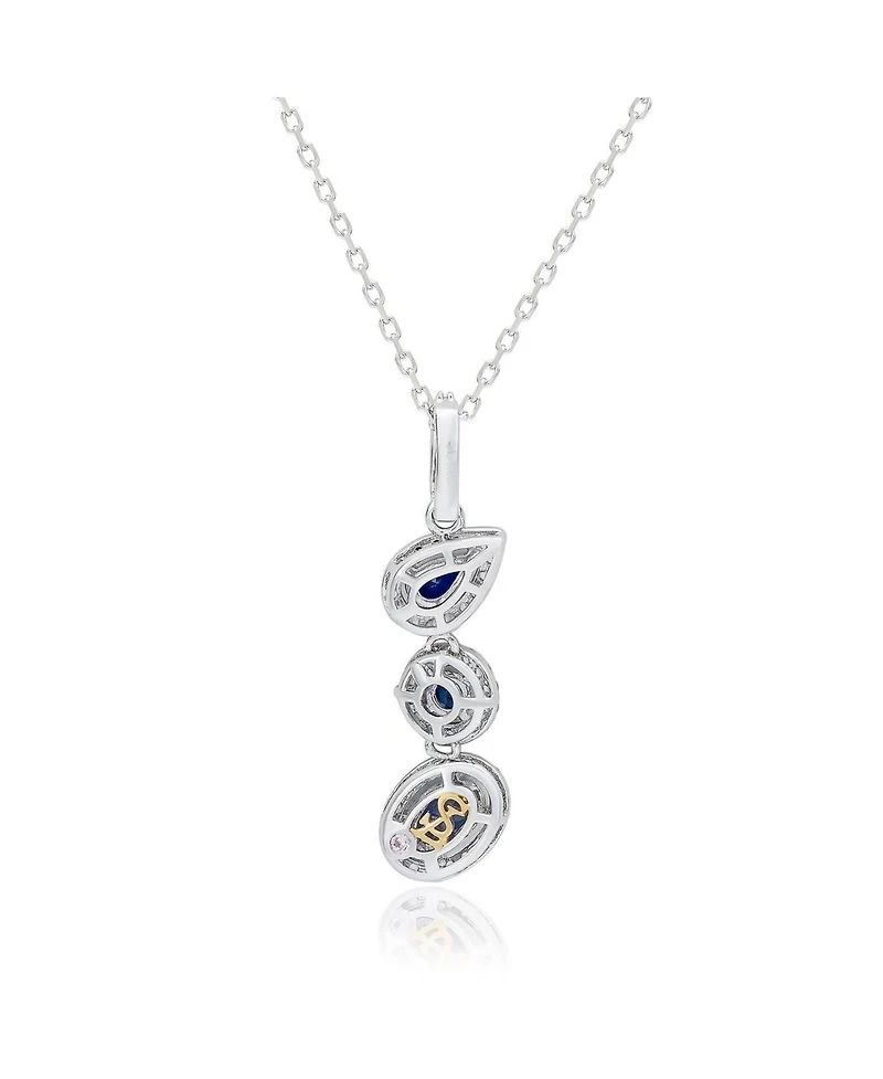 Suzy Levian New York Sterling Silver Multi-Shape Sapphire Halo Drop Pendant
