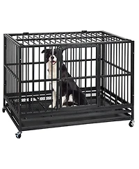 gaomon 47'' Heavy Duty Escape Proof Dog Crate and Kennel Steel Large Dog Cage with Doors, Lockable Wheels, Removable Trays, Waterproof Uv Cover
