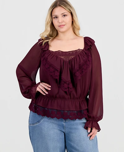 And Now This Trendy Plus Ruffle-Front Long-Sleeve Blouse, Macy's Exclusive