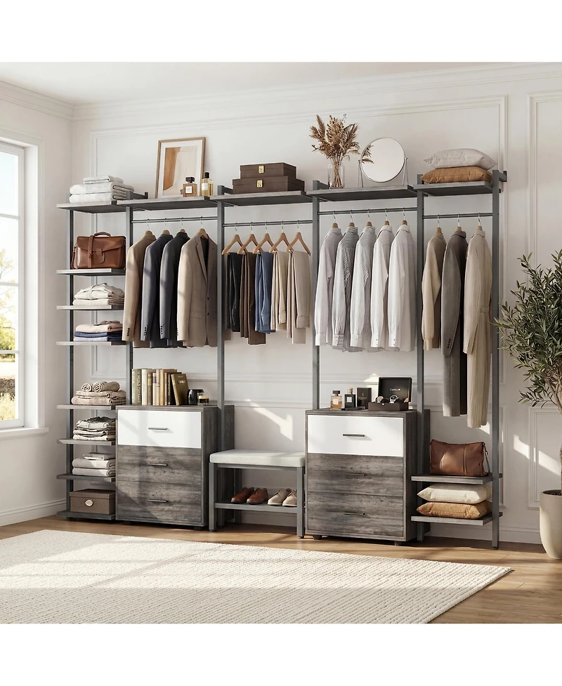 Aheaplus Heavy Duty Closet Organizer System with 6 Drawers, 96 Inch Walk Clothes Rack 14 Shelves, 1200 lbs Capacity