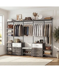 Aheaplus Heavy Duty Closet Organizer System with 6 Drawers, 96 Inch Walk Clothes Rack 14 Shelves, 1200 lbs Capacity