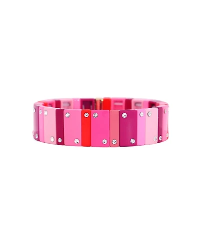 The Lovery Hot Pink Domino Stretch Bracelet 14K Gold-Plated Over Brass 16 millimeters
