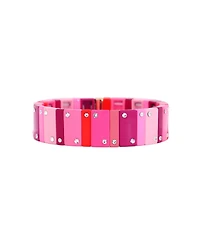 The Lovery Hot Pink Domino Stretch Bracelet 14K Gold-Plated Over Brass 16 millimeters
