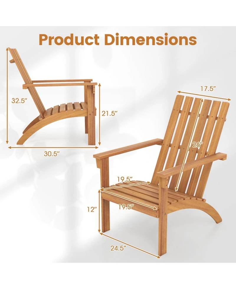 Sugift Acacia Wood Adirondack Chair with 100-Degree Backrest and Deep Curved Seat