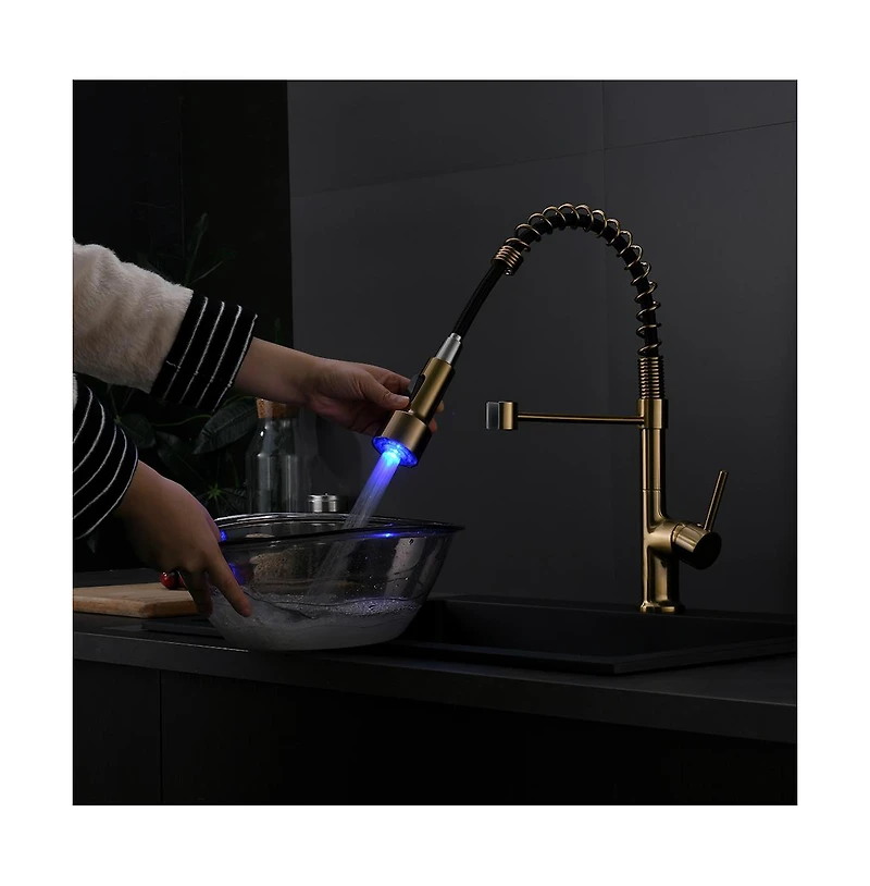 Phying Commercial Led Kitchen Faucet with Pull Down Sprayer, Single Handle Single Lever Kitchen Sink Faucet