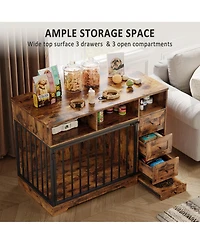 gaomon 48 Inch Large Dog Crate Furniture, Farmhouse Dog Kennel with Dog Bowl, 3 Open Drawers, Heavy Duty Dog Crate Table for Large Medium Dogs