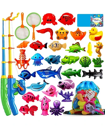 Gnuadz 30 Fishes Fishing Game Water Table Bathtub Pool Toy Pole Rod Net Floating Fish Bath Gift