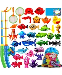 Gnuadz 30 Fishes Fishing Game Water Table Bathtub Pool Toy Pole Rod Net Floating Fish Bath Gift