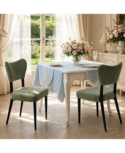 Morden Fort Curved Back Dining Chair Set of 2, Modern Fabric Dining Room Chair Kitchen Chairs, Farmhouse Dinner Chair for Kitchen Dining Room