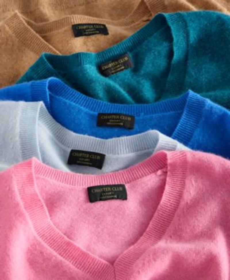 Charter Club 100 Cashmere Womens V Neck Long Sleeve Sweater Pxs Xxl Macys Exclusive