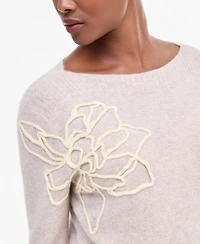 Charter Club Petite Bold Floral Embroidery Cashmere Sweater, Exclusively at Macy's