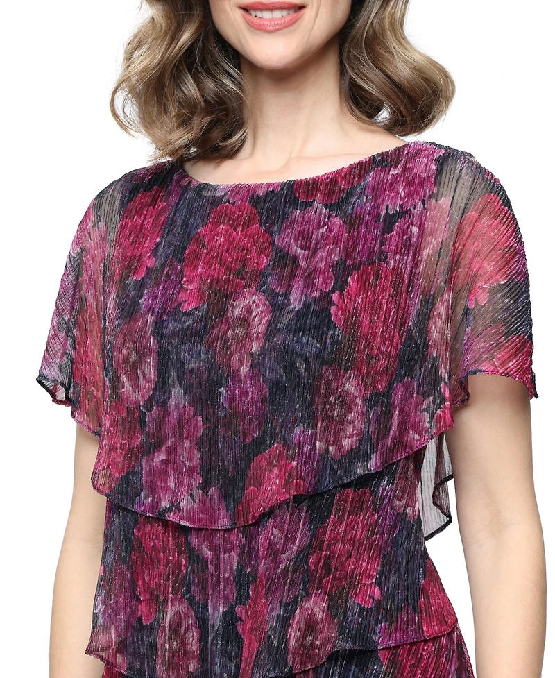 Sl Fashions Women's Crew Neck Printed Tiered Dress