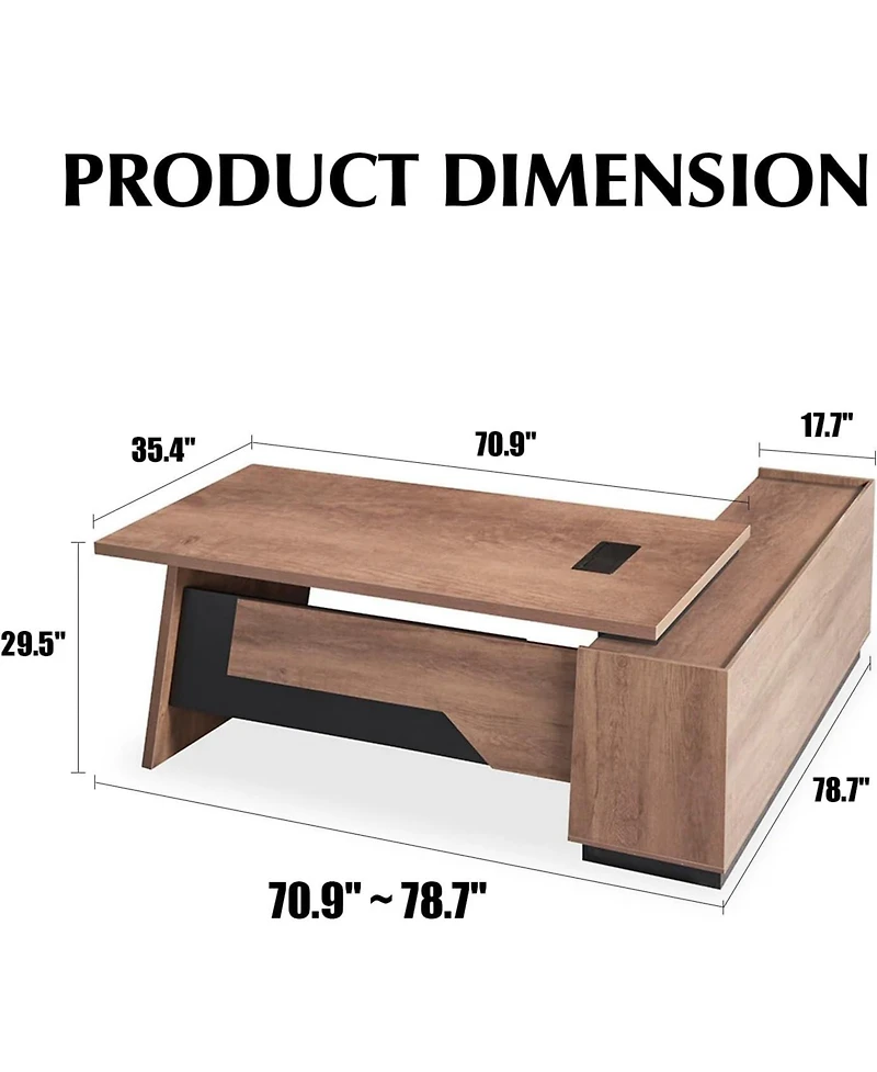 logicfox Adjustable Width 70.8 to 78.74IN L Shape Executive Office Desk with Cabinets
