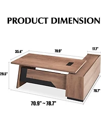 logicfox Adjustable Width 70.8 to 78.74IN L Shape Executive Office Desk with Cabinets