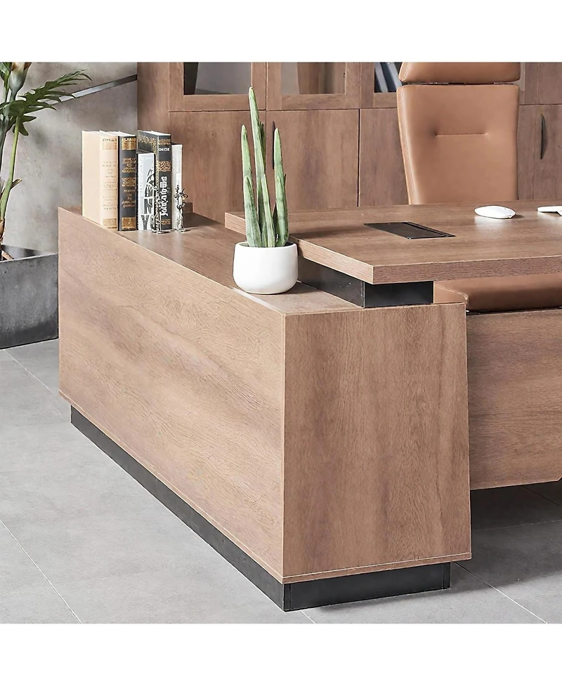 logicfox Adjustable Width 70.8 In to 78.74IN L Shape Executive Office Desk with Cabinets