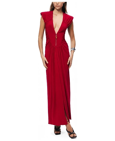 Nocturne Women's Ruched Deep V-Neck Maxi Dress
