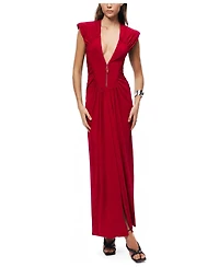 Nocturne Women's Ruched Deep V-Neck Maxi Dress