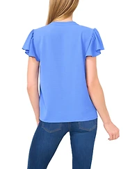 CeCe Women's Short Ruffled Sleeve Solid V-Neck Blouse