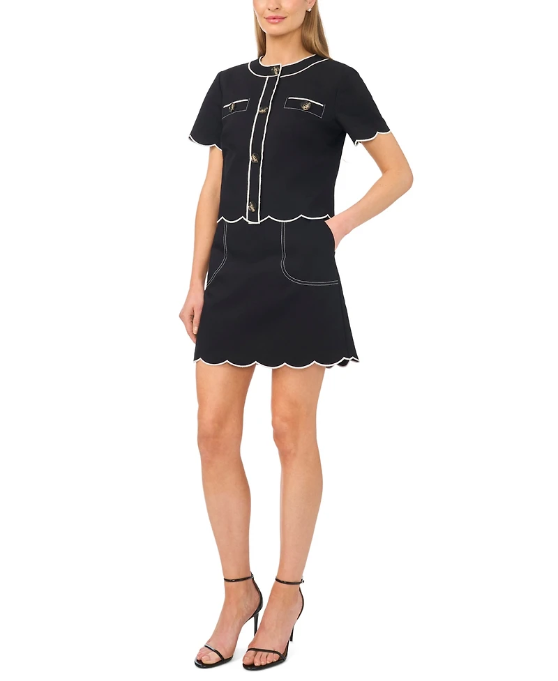 CeCe Women's Short-Sleeve Contrast Scallop Jacket