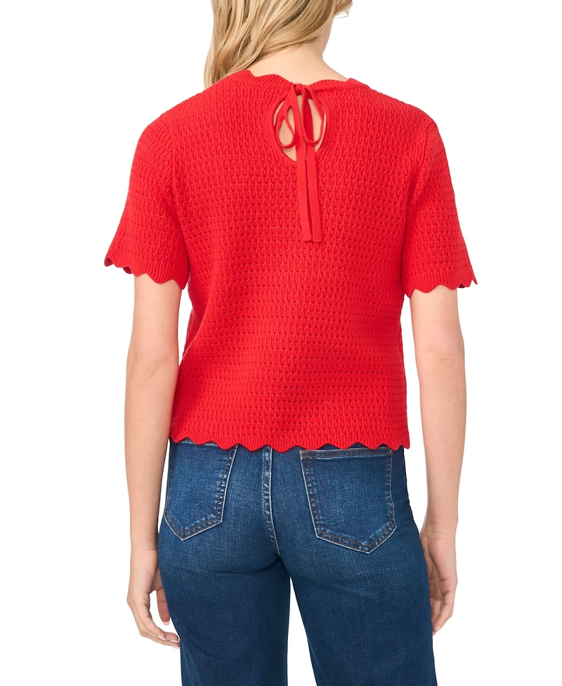 CeCe Women's Pointelle Short-Sleeve Crewneck Top
